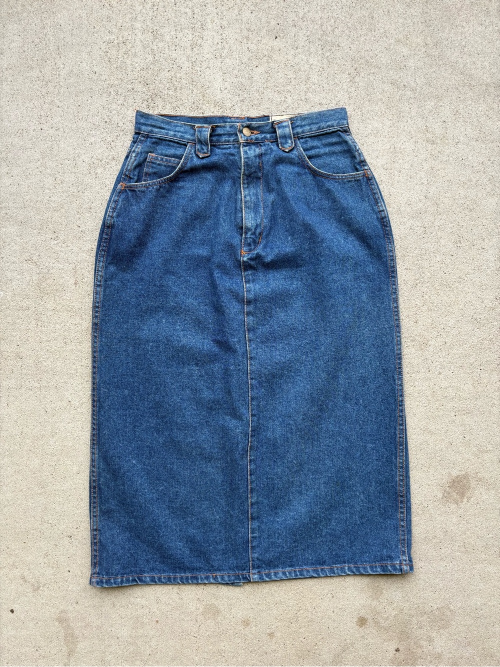 Vintage Tangerine High Waisted Denim Maxi Skirt 28 Waist 80s 90s Jean Skirt